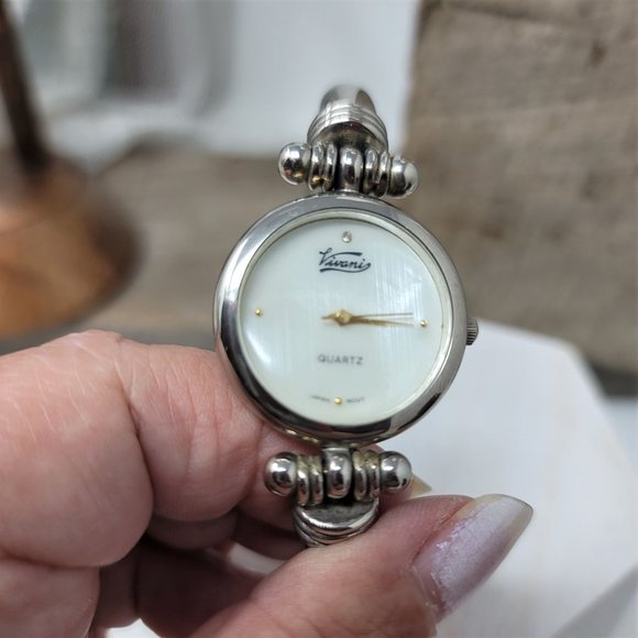 Heavy Bangle Bracelet Watch Vivani Silver MOP Face Mother of Pearl - Picture 7 of 8